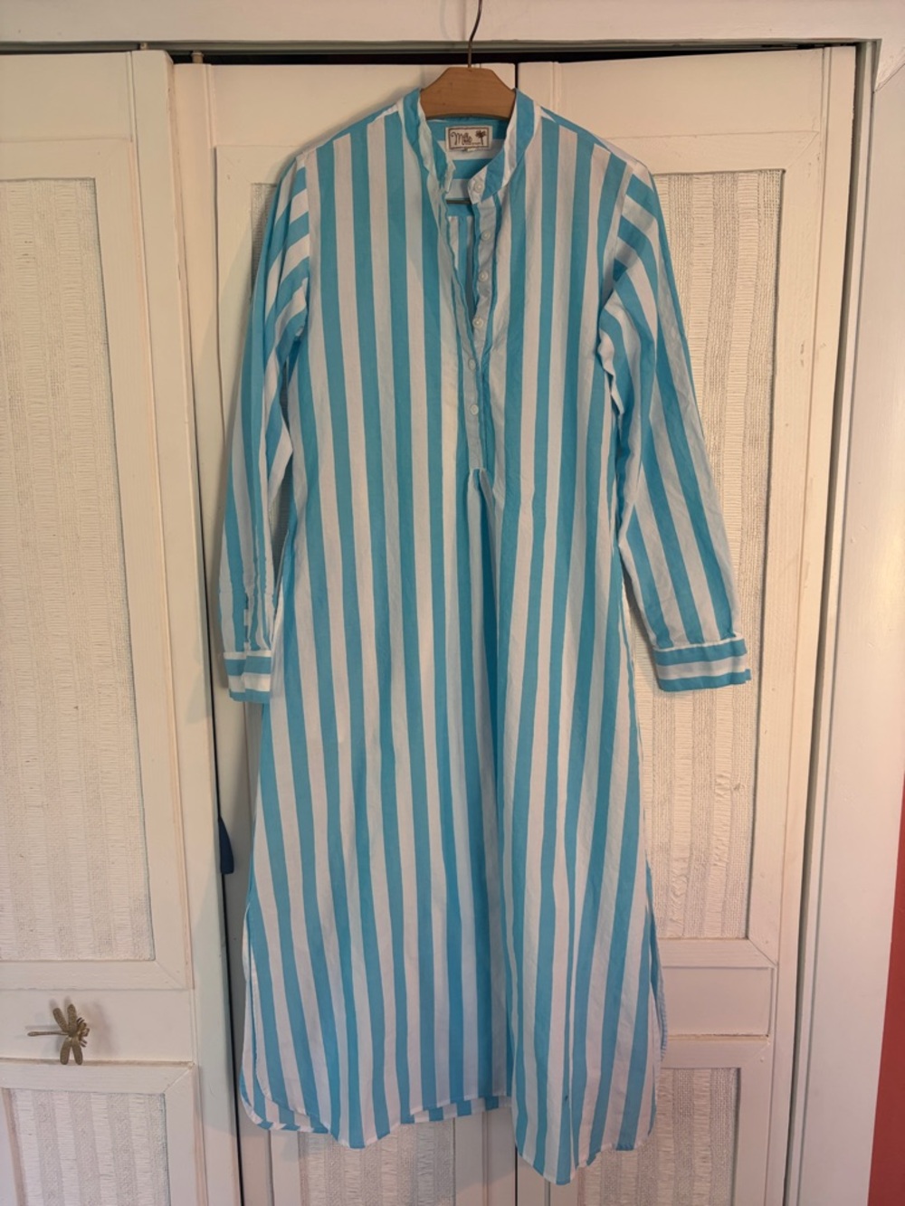 Sky Stripe Long-Sleeve Maxi Shirt Dress